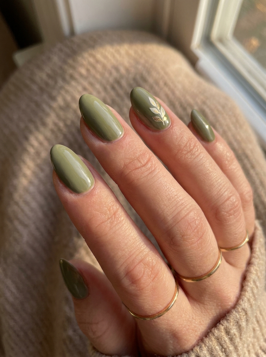Olive and Brown Nails als olivgrüne Herbstmaniküre 2026